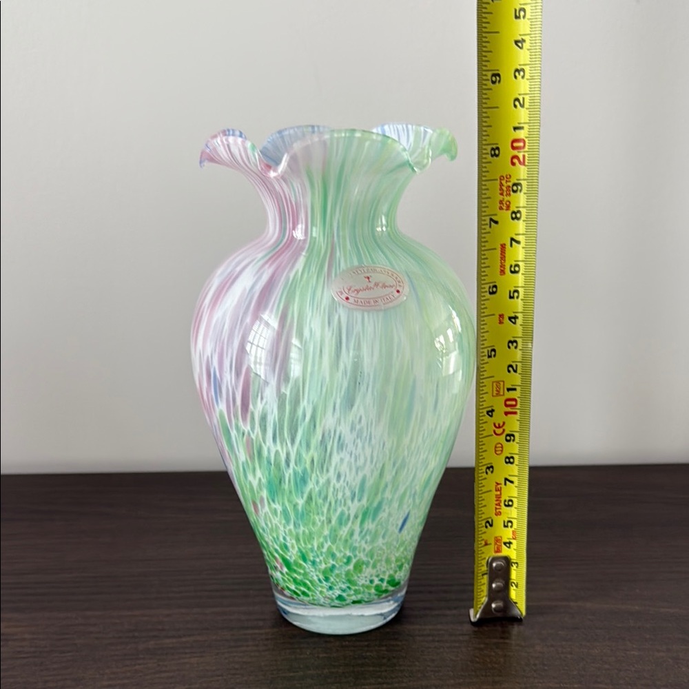 Murano Glass Vase with Green, Blue and Pink Accents - Picture 7 of 8